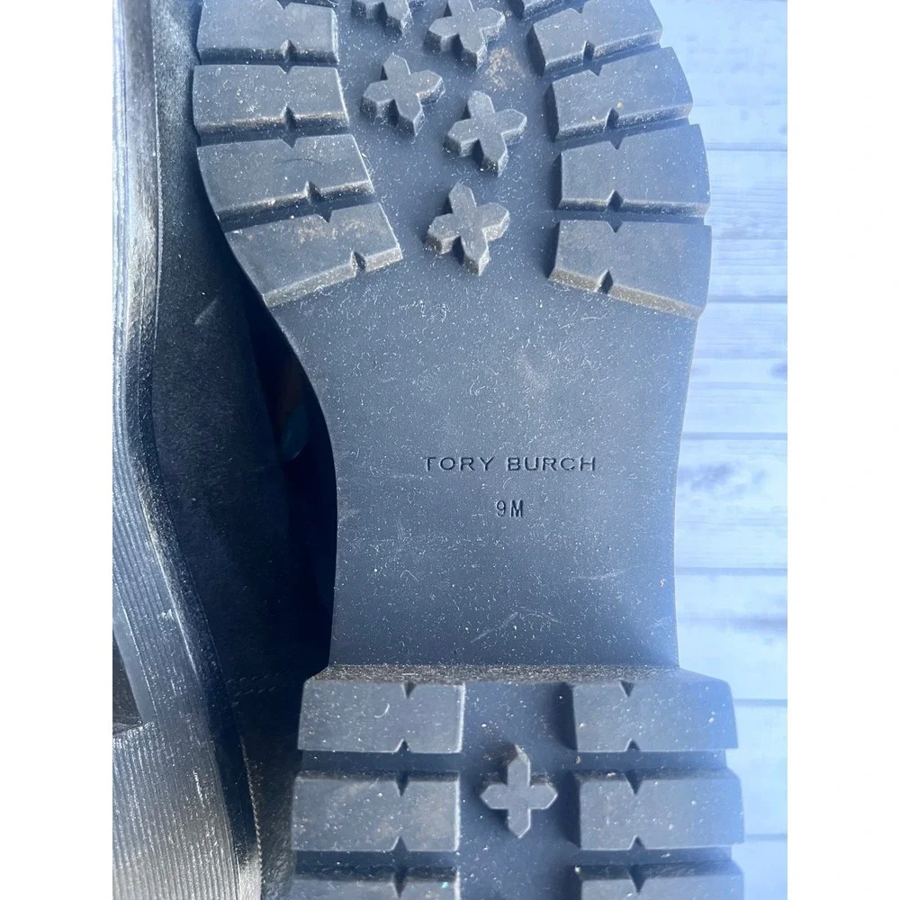 TORY BURCH Black Suede‎ Leather Chelsea Luxury Designer Boots Chunky Lug Sole 9M
